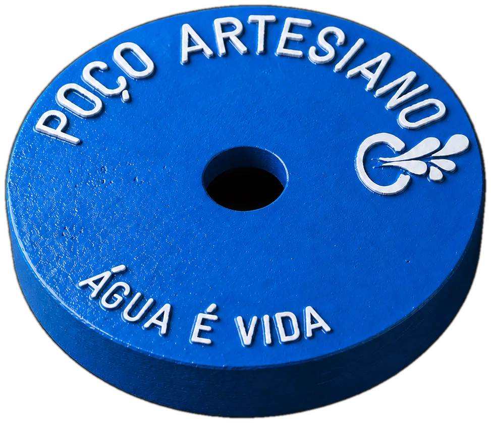 Tampa de alumínio personalizada para poço artesiano com a frase Água é Vida